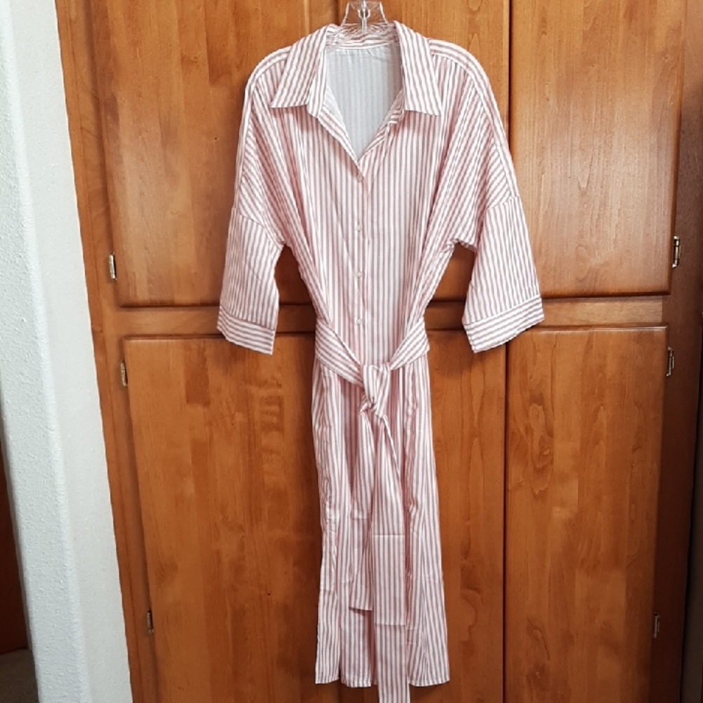 Striped Polyester Button Dress XL NWT